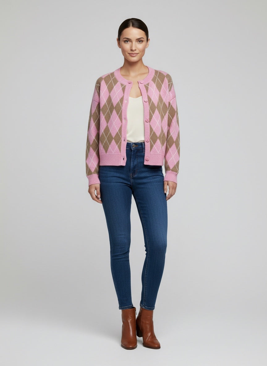 Argyle Knit Button Cardigan