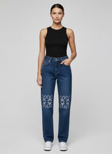 Wide Leg Embroidered Denim Trousers