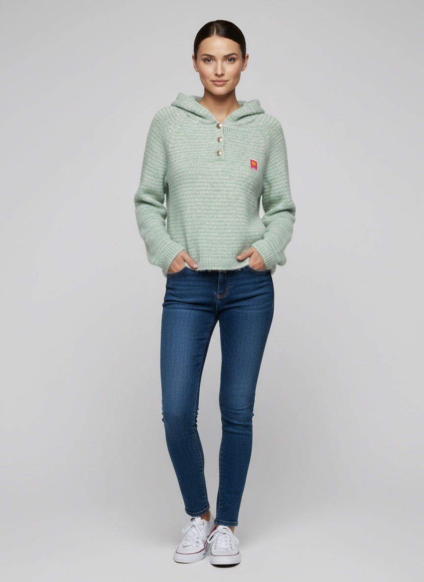 Textured Knit Button Hoodie