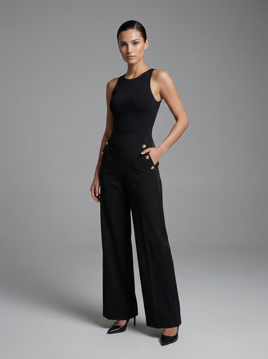 High-Waist Wide Leg Tailored Trousers