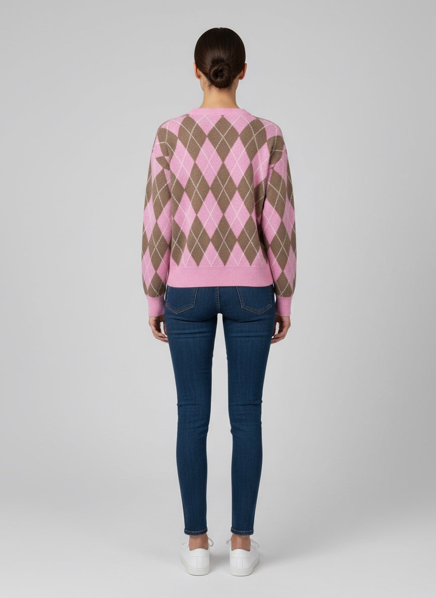 Argyle Knit Button Cardigan