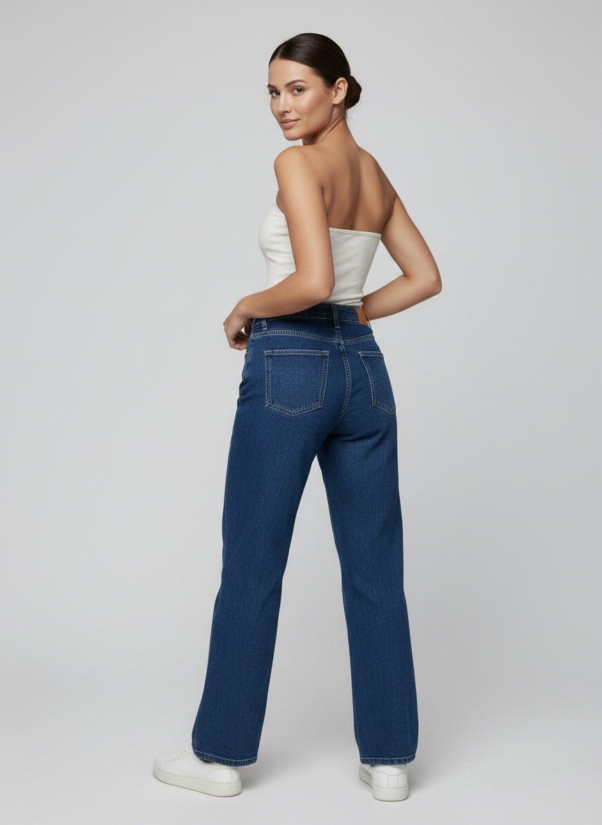 Wide Leg Embroidered Denim Trousers