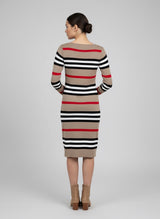 Striped V-Neck Knit Bodycon Midi Dress