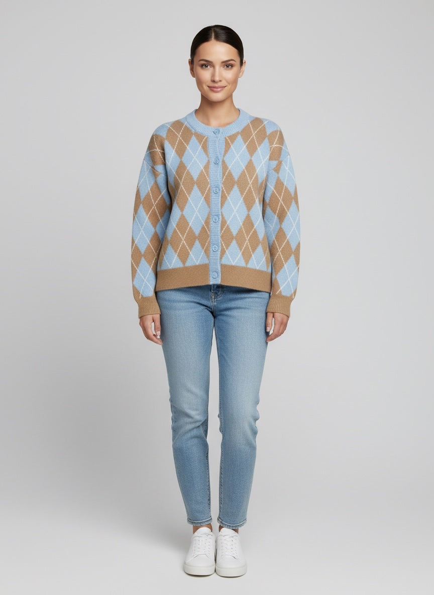 Argyle Knit Button Cardigan