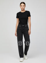 Wide Leg Embroidered Denim Trousers