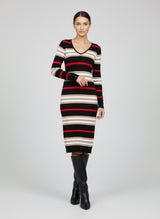 Striped V-Neck Knit Bodycon Midi Dress