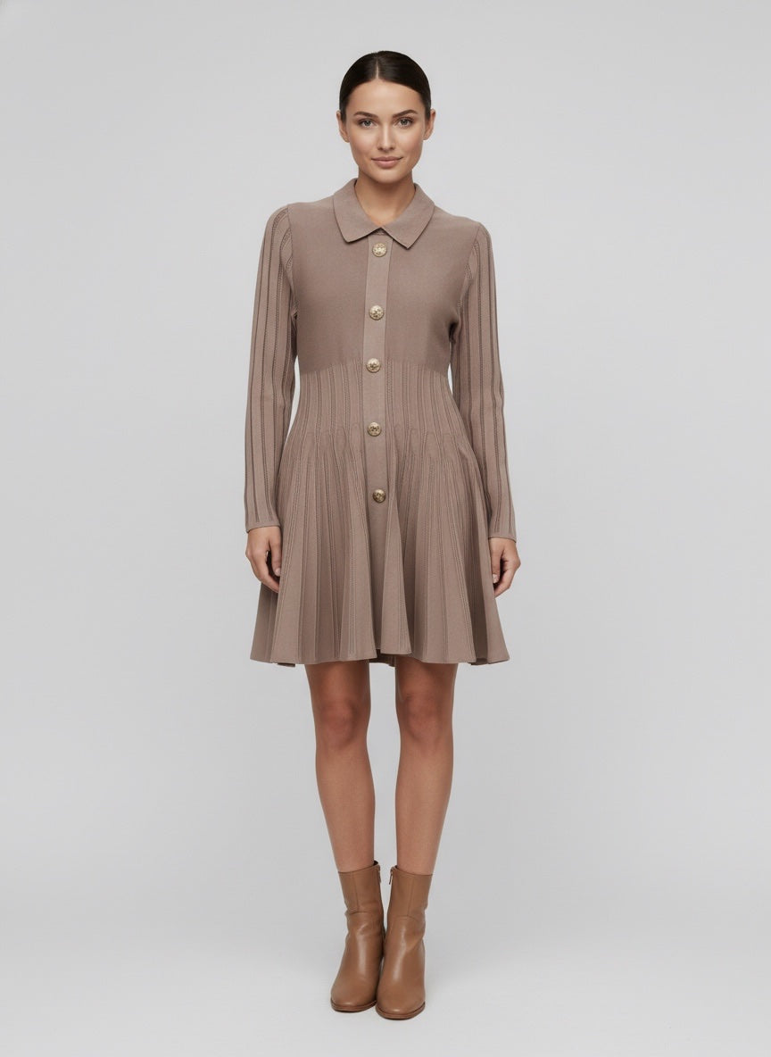 Elegant Ribbed Knit Fit & Flare Mini Dress