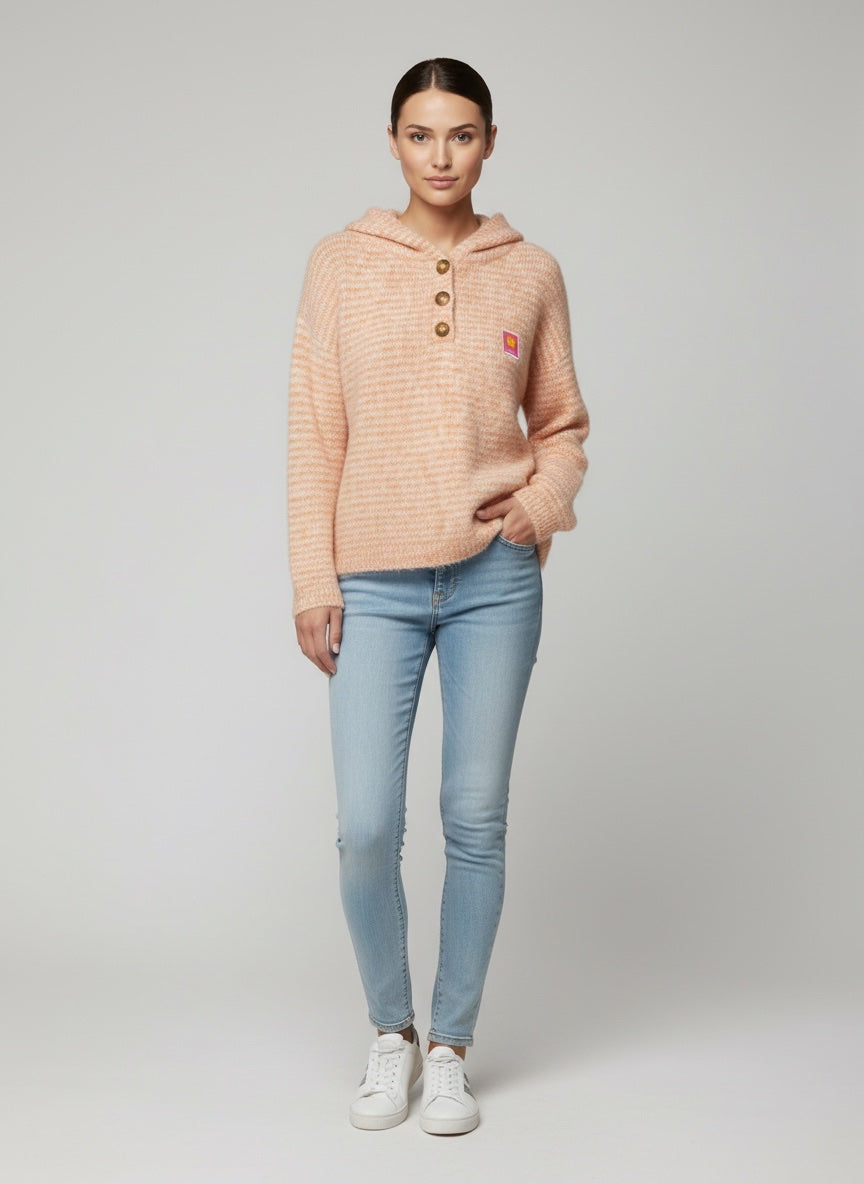 Textured Knit Button Hoodie
