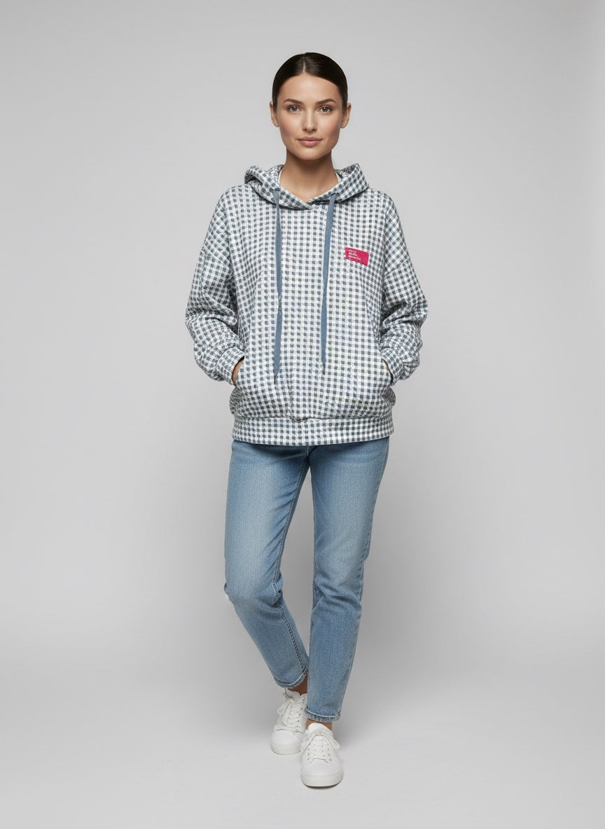 Checked Drawstring Hoodie