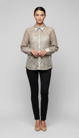 Sheer Lace Button-Down Shirt