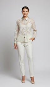 Sheer Lace Button-Down Shirt