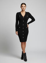 Chic Ribbed Knit Button-Front Midi Dress