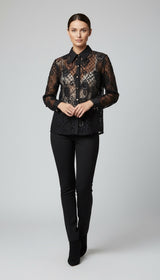 Sheer Lace Button-Down Shirt