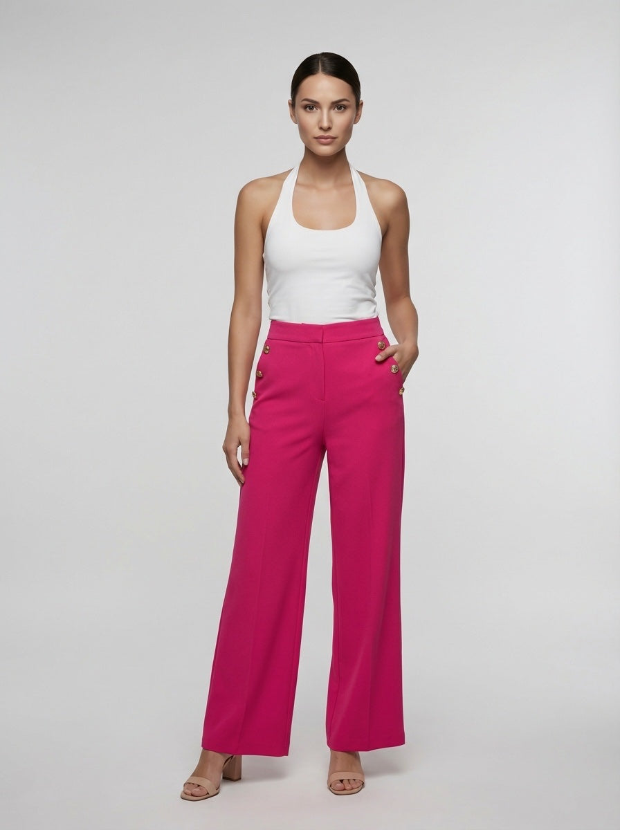 High-Waist Wide Leg Tailored Trousers