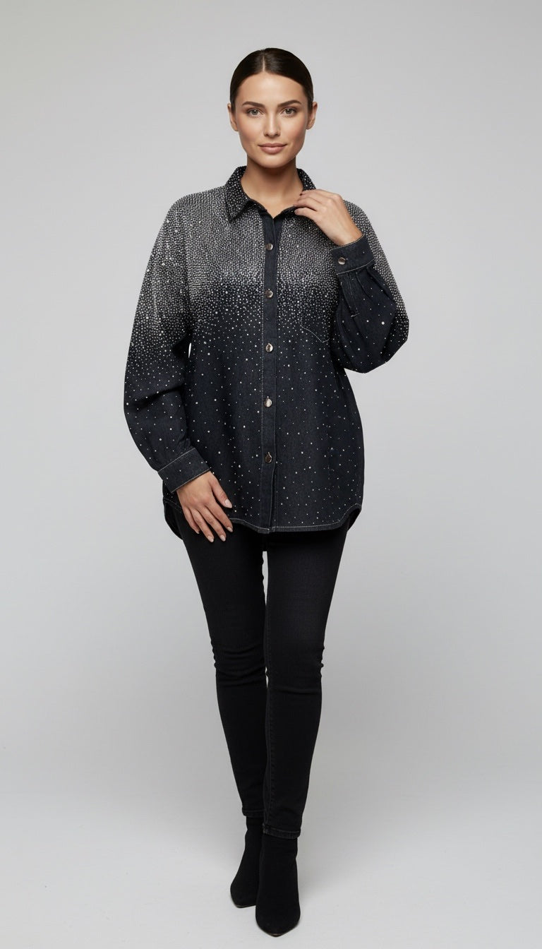Embellished Ombre Button-Down Shirt