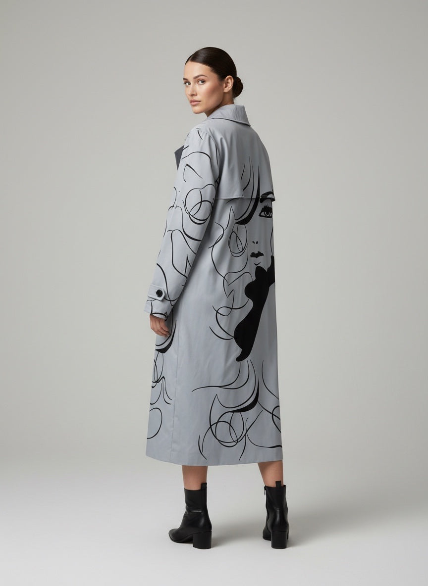 Printed Double-Breasted Trench Coat