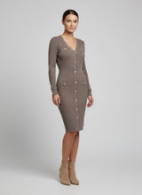 Chic Ribbed Knit Button-Front Midi Dress