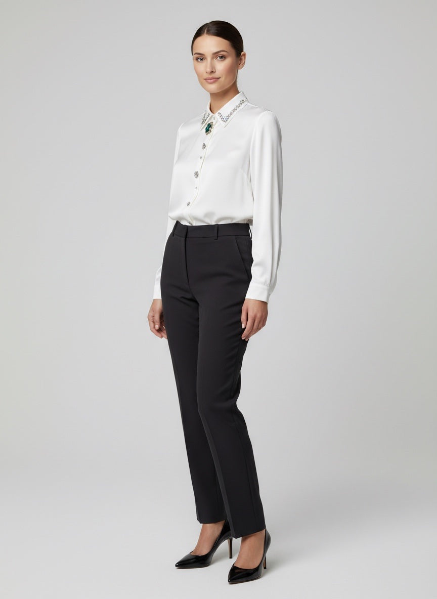 Embellished Collar Satin Blouse