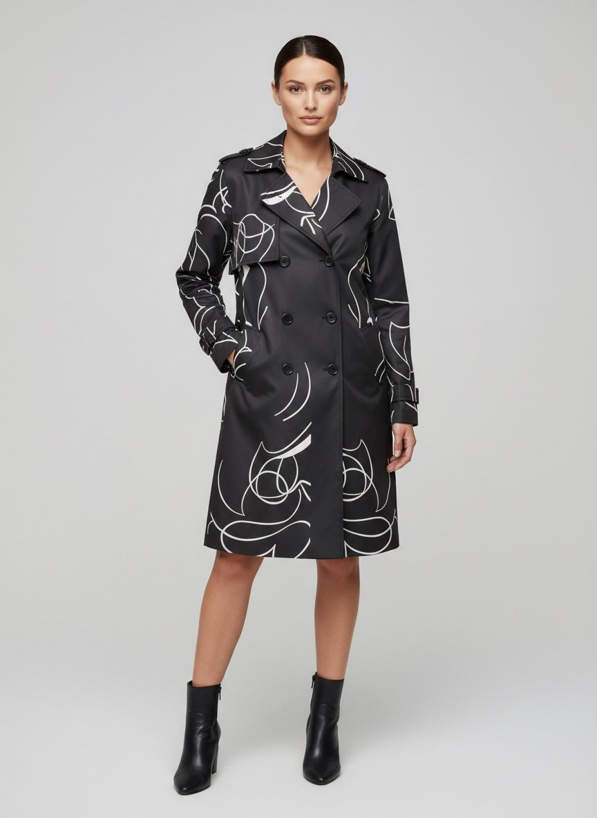 Printed Double-Breasted Trench Coat