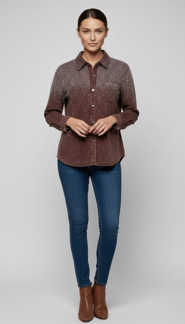 Embellished Ombre Button-Down Shirt