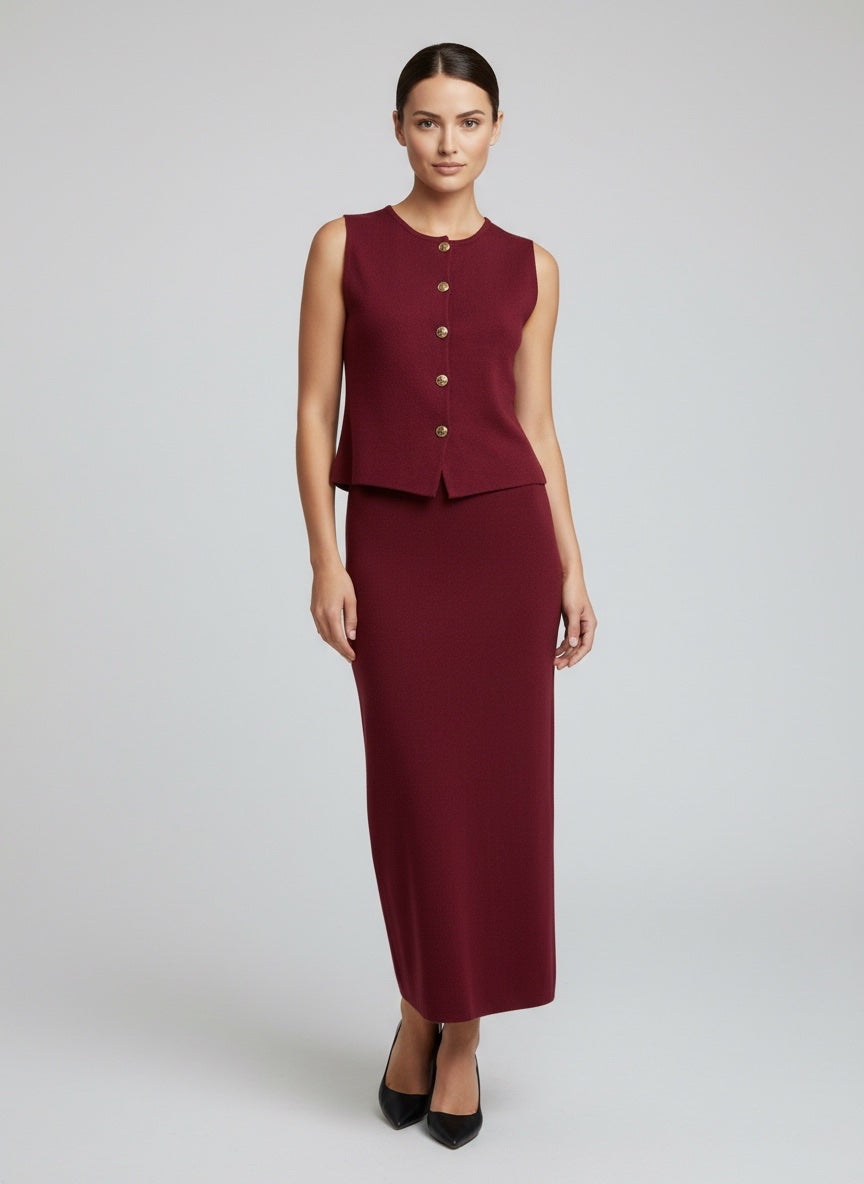 Sleeveless Button Detail Knit Co-Ord Set