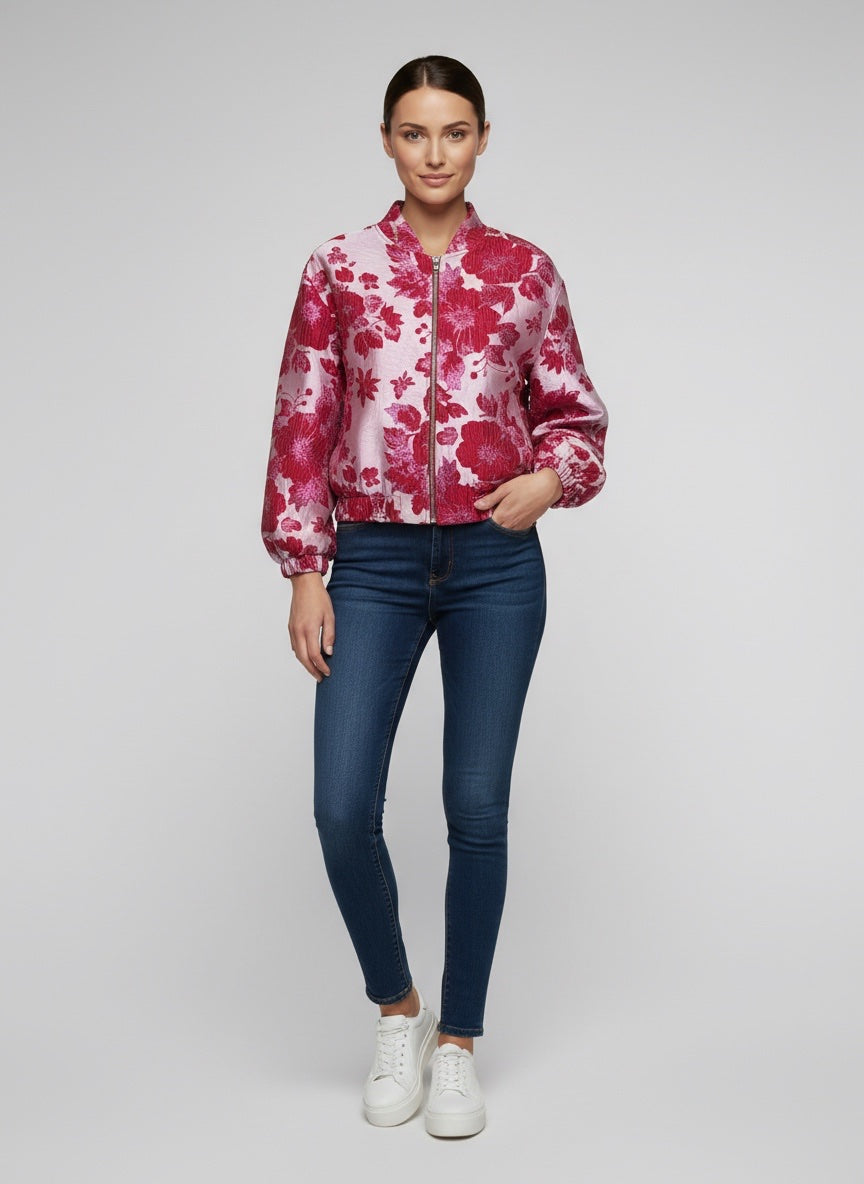 Floral Print Zip Bomber Jacket