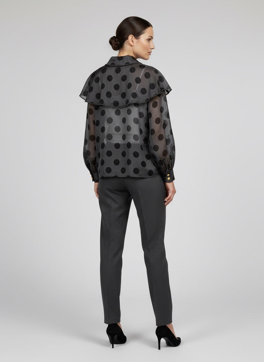 Sheer Polka Dot Ruffle Blouse