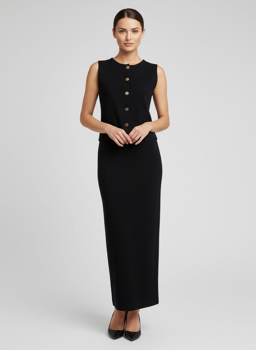 Sleeveless Button Detail Knit Co-Ord Set