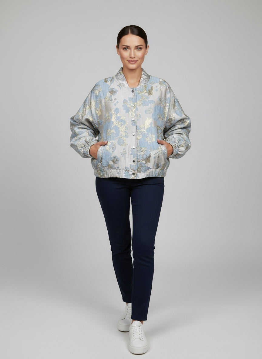 Floral Print Zip Bomber Jacket