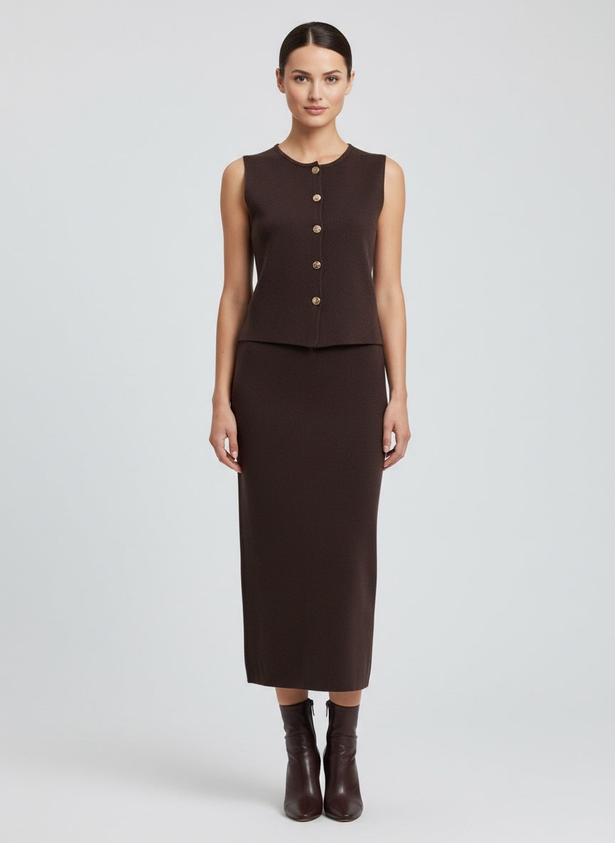 Sleeveless Button Detail Knit Co-Ord Set