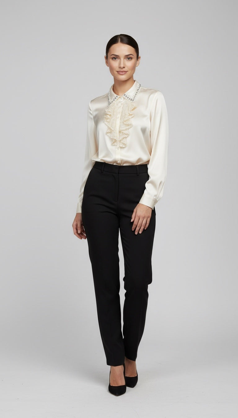 Pearl Embellished Satin Blouse