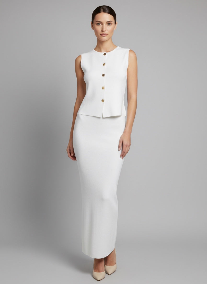 Sleeveless Button Detail Knit Co-Ord Set