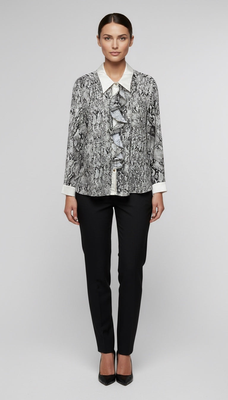 Snake Print Ruffle Front Shirt