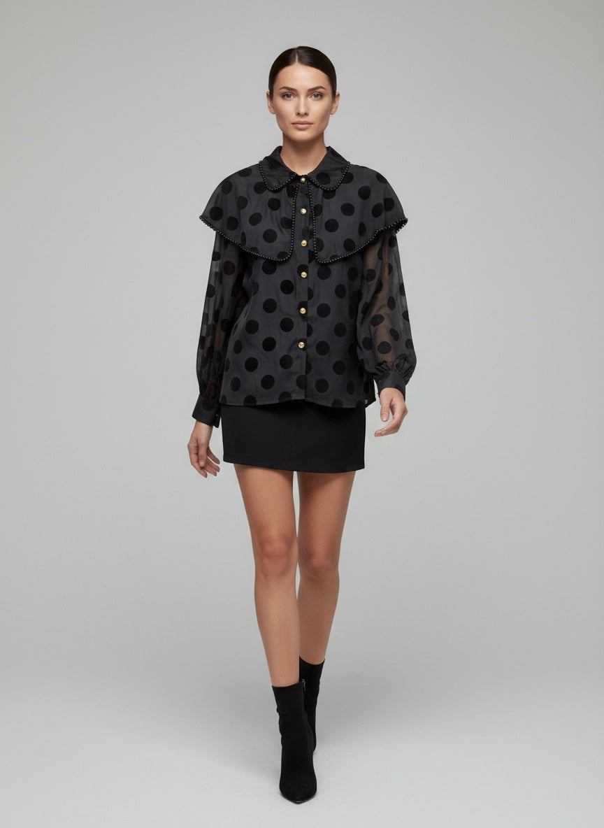 Sheer Polka Dot Ruffle Blouse