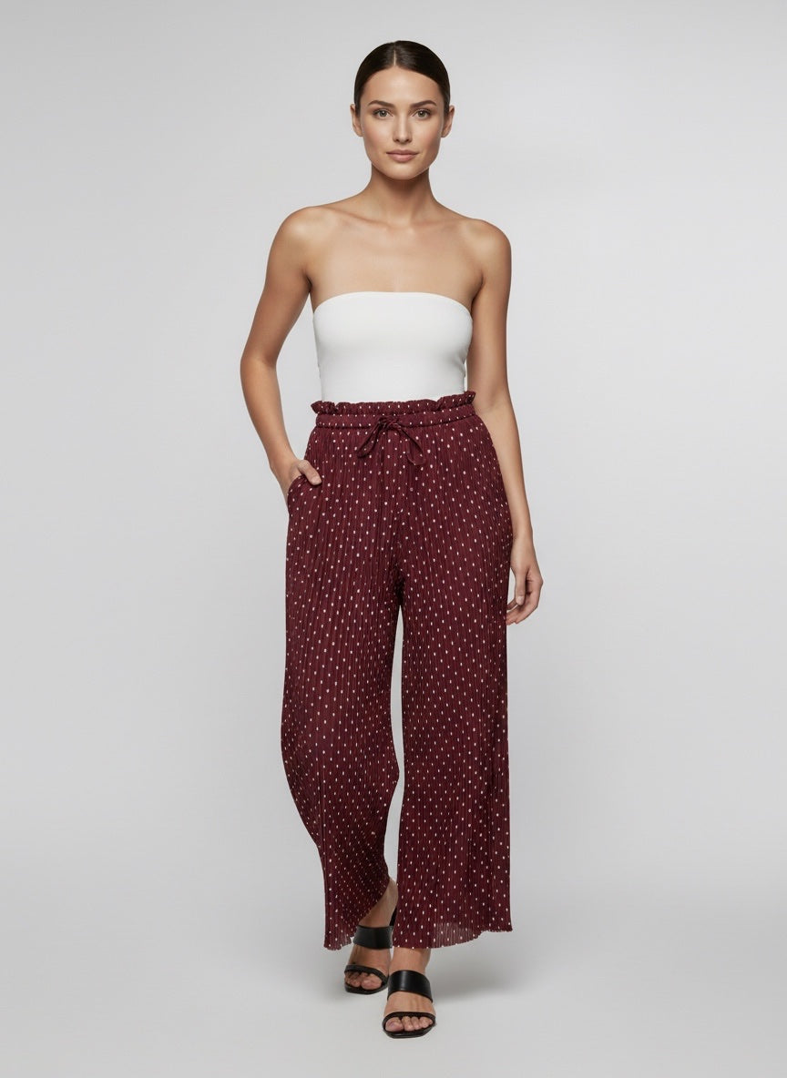 Polka Dot Pleated Wide Leg Trousers