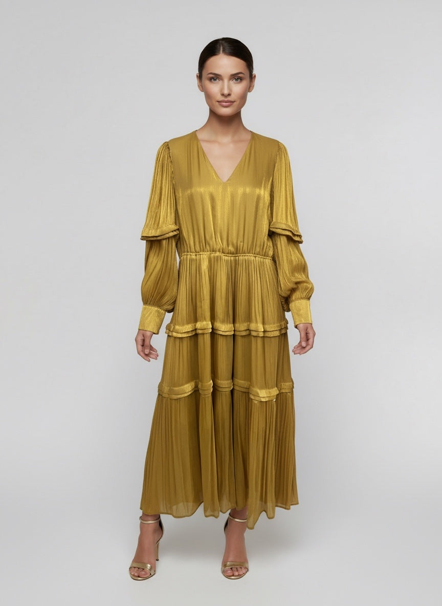 Gold Tiered Maxi Dress