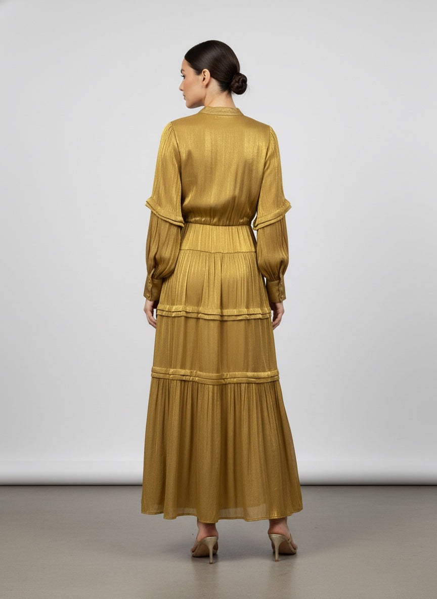 Gold Tiered Maxi Dress