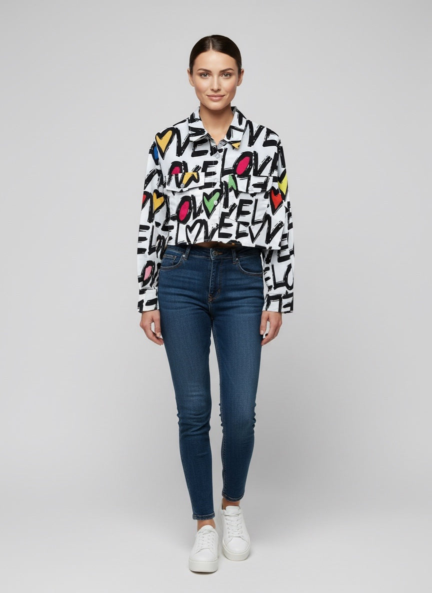 Graffiti Print Cropped Jacket