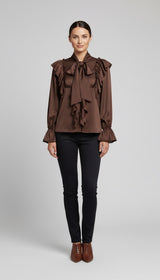 Ruffle Tie-Neck Satin Blouse