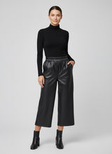 Faux Leather Wide Leg Cropped Trousers