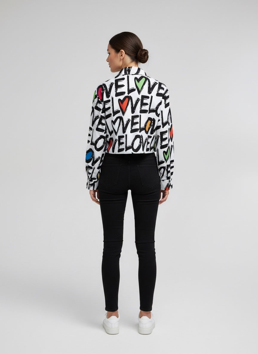 Graffiti Print Cropped Jacket