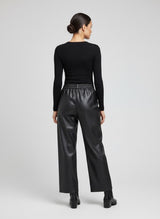 Faux Leather Wide Leg Cropped Trousers