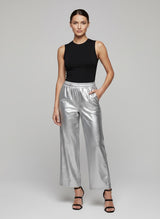 Faux Leather Wide Leg Cropped Trousers