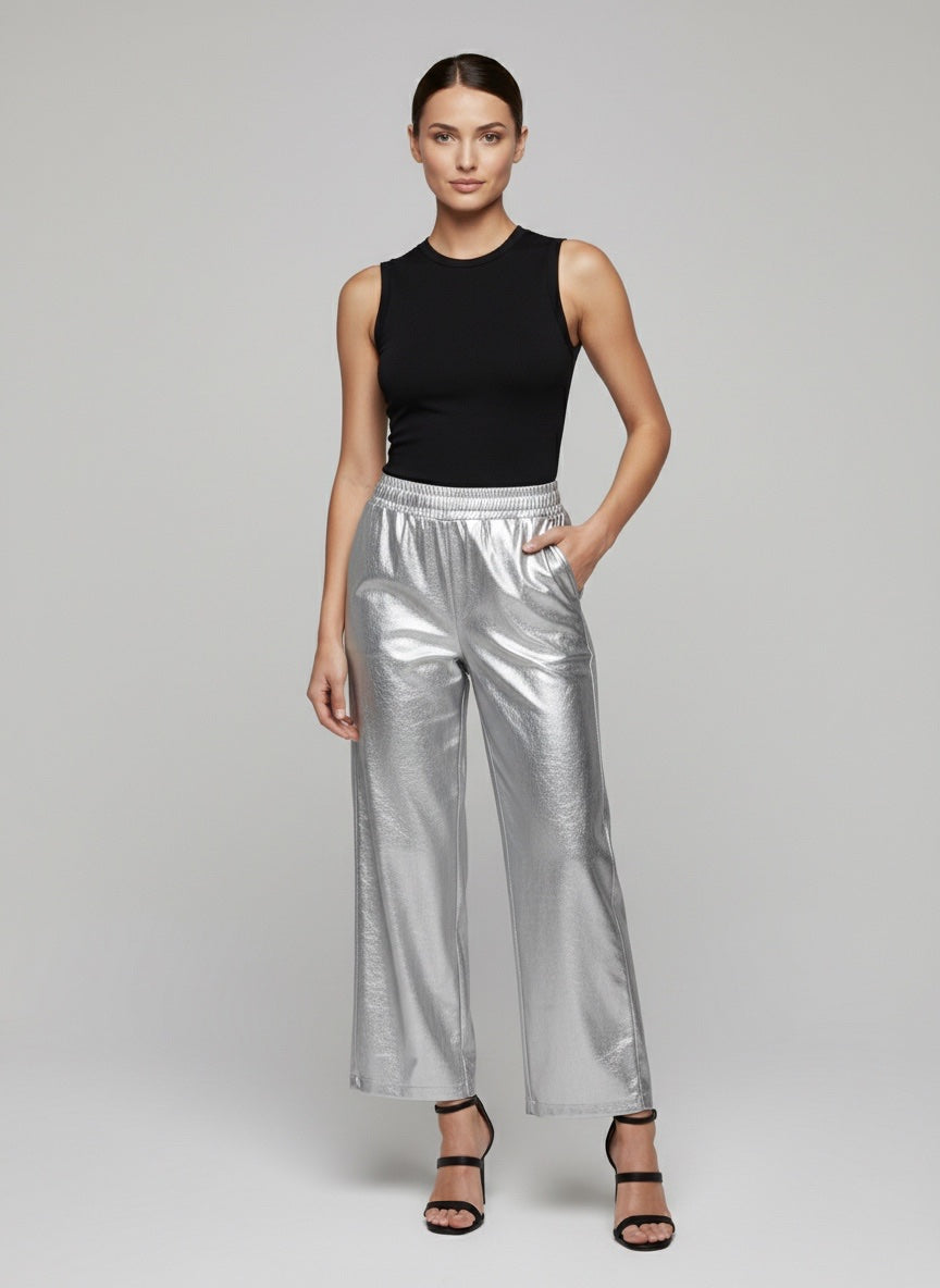 Faux Leather Wide Leg Cropped Trousers