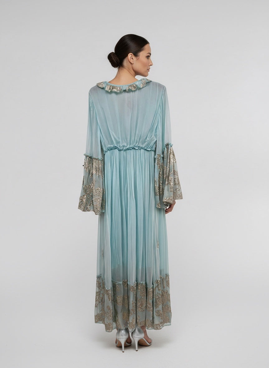 Embroidered Ruffle Maxi Dress
