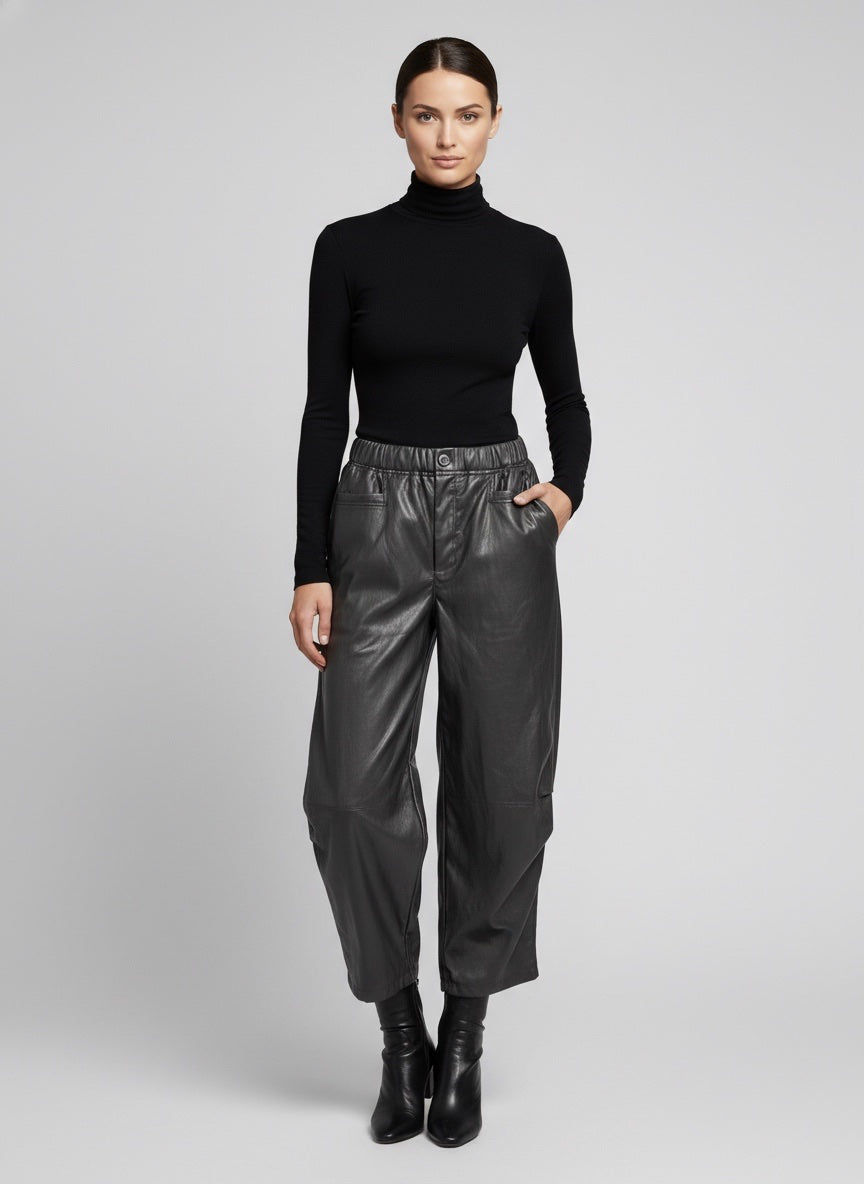 Faux Leather Relaxed Fit Trousers