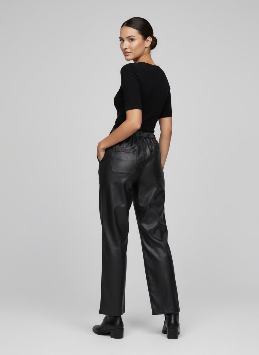 Faux Leather Relaxed Fit Trousers