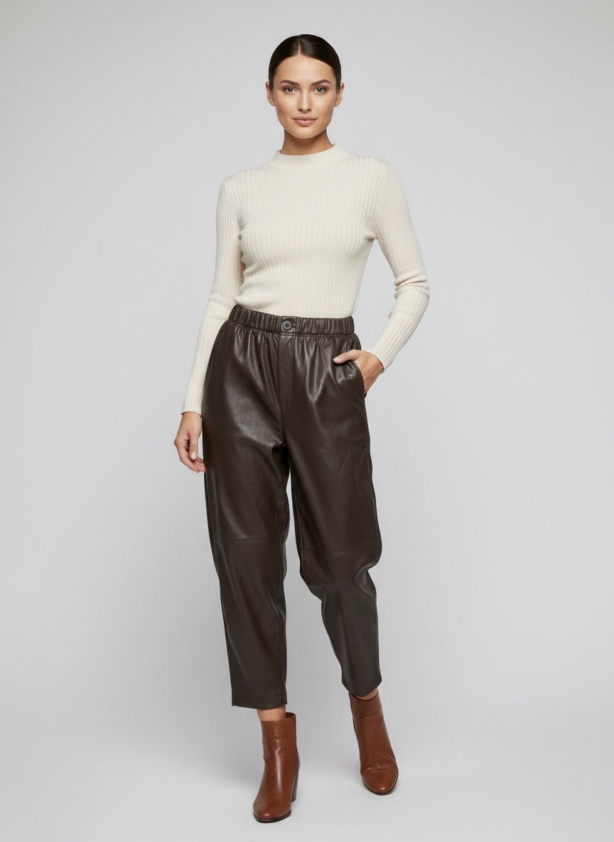 Faux Leather Relaxed Fit Trousers