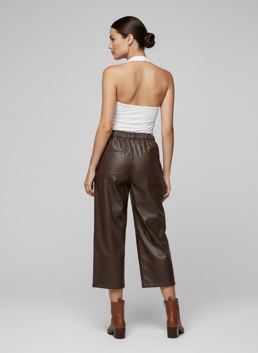 Faux Leather Relaxed Fit Trousers