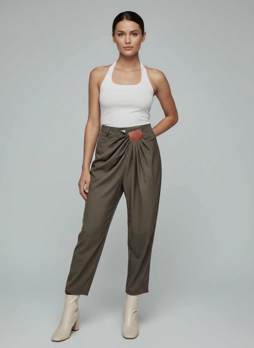 Draped Waist Tailored Trousers